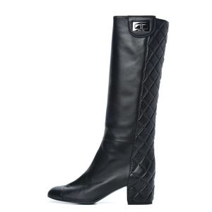 CHANEL Lambskin Quilted Reissue Knee High Tall Boots